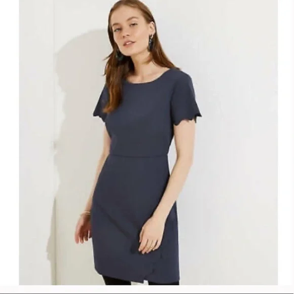 Loft Short Sleeve Scalloped Sheath Dress. Size 2 - Picture 1 of 5